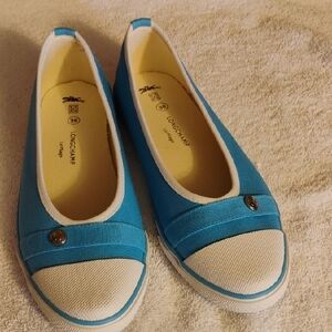 Longchamp Women's Turquoise and White Flats